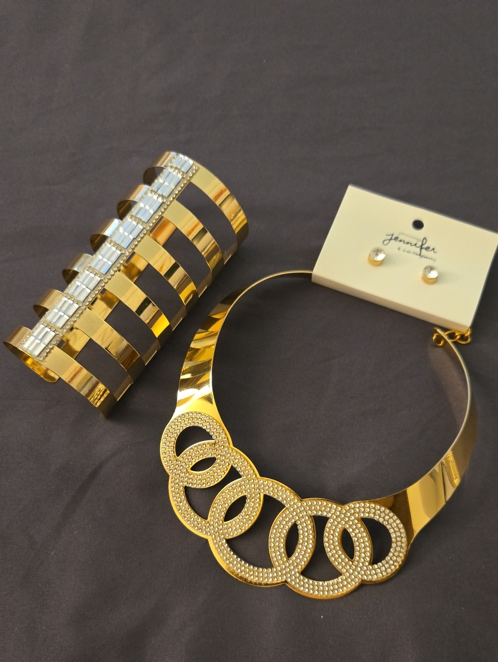 Jenni Gold-Tone Interlocking Circles Collar Necklace with Matching Cuff